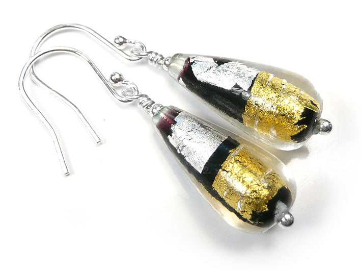 Murano Glass Drop Earrings - Midnight