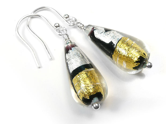 Murano Glass Drop Earrings - Midnight