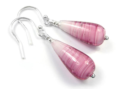 Murano Glass Drop Earrings - Rose White Core