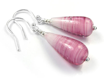 Murano Glass Drop Earrings - Rose White Core