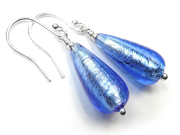 Murano Glass Drop Earrings - Sapphire