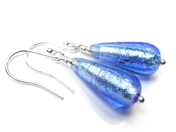 Murano Glass Drop Earrings - Sapphire