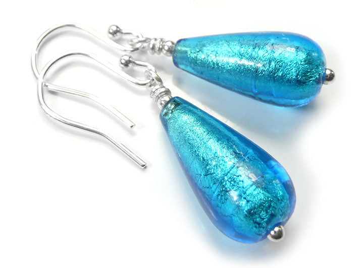 Murano Glass Tear Drop Earrings - Turquoise – Indigo Silver