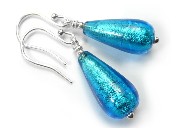 Murano Glass Tear Drop Earrings - Turquoise – Indigo Silver