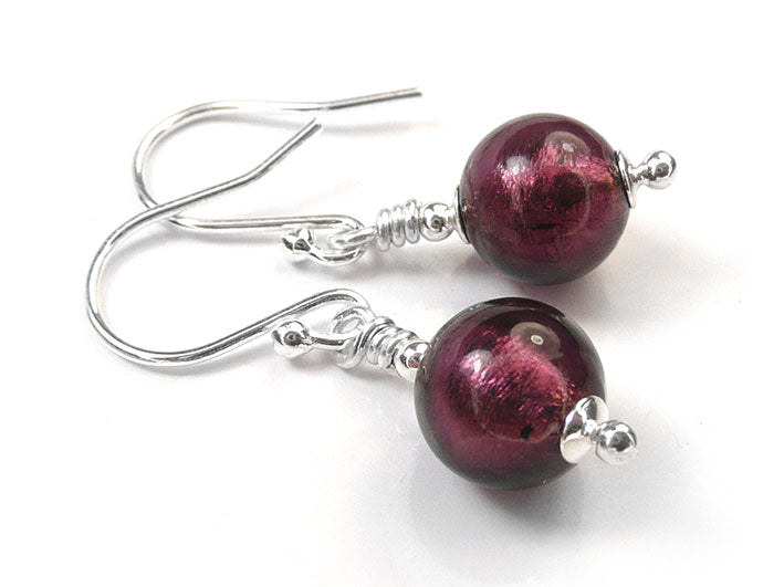 Murano Glass Earrings - Dark Amethyst