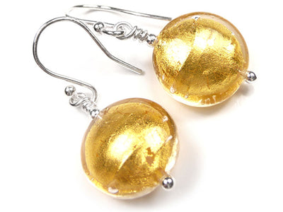 Murano Glass Earrings - Gold Lentil