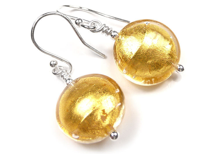 Murano Glass Earrings - Gold Lentil