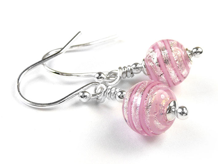 Murano Glass Earrings - Pink Spirilina