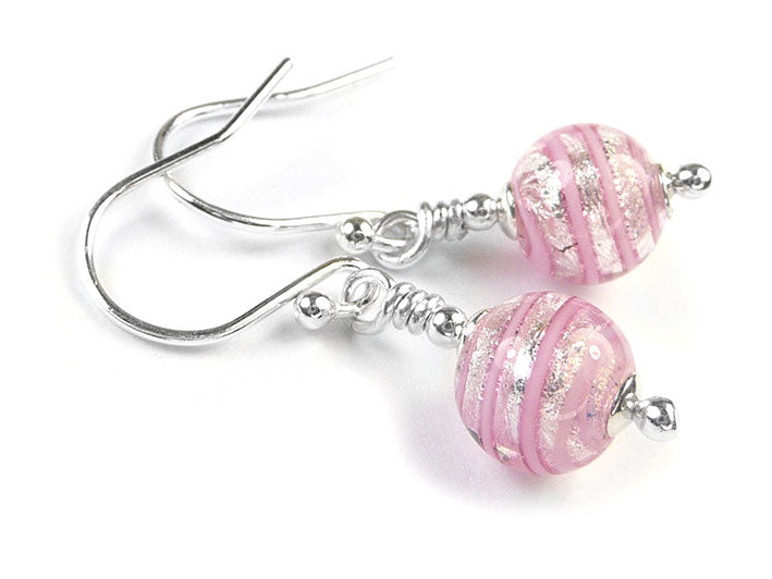 Murano Glass Earrings - Pink Spirilina