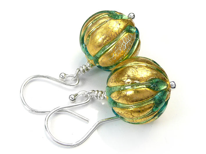Murano Glass Earrings - Ribbed Aqua Verde