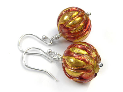 Murano Glass Earrings - Ribbed Peach Melba