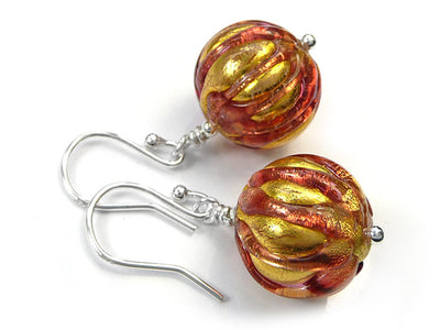 Murano Glass Earrings - Ribbed Peach Melba