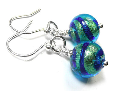 Murano Glass Earrings - Turquoise Gold