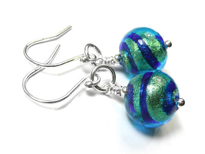 Murano Glass Earrings - Turquoise Gold