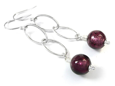 Murano Glass Ellisse Earrings - Amethyst