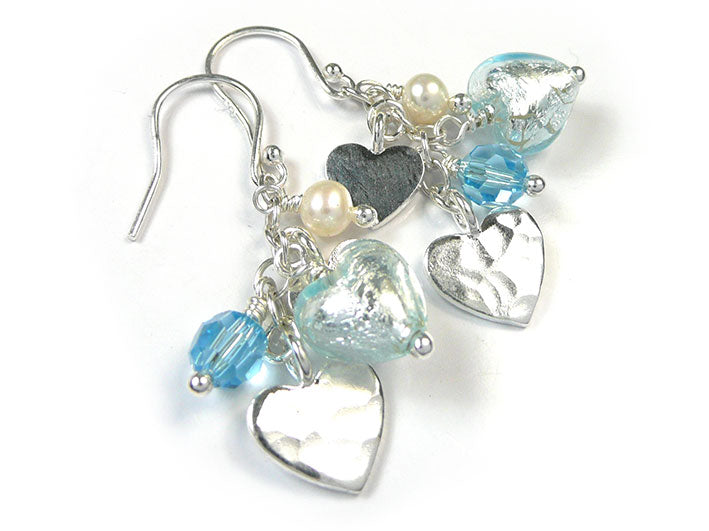 Murano Glass Heart Amore Earrings - Aquamarine