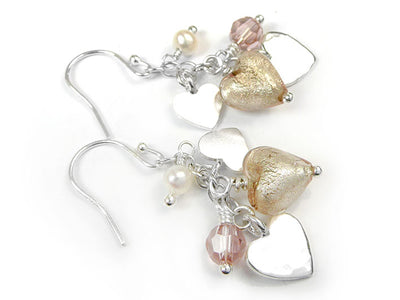 Murano Glass Heart Amore Earrings - Champagne