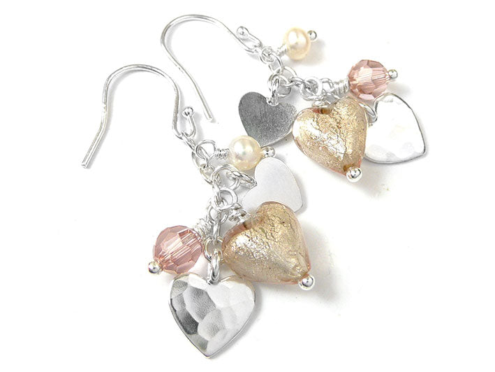 Murano Glass Heart Amore Earrings - Champagne