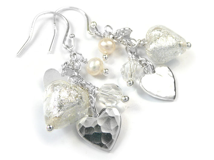 Murano Glass Heart Amore Earrings - Crystal