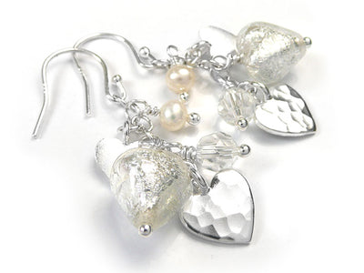 Murano Glass Heart Amore Earrings - Crystal