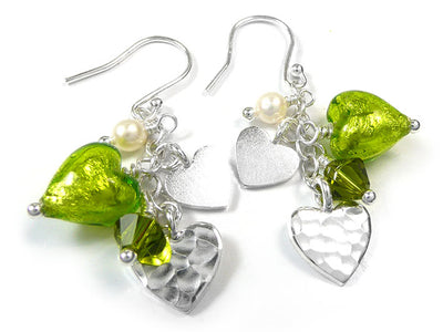 Murano Glass Heart Amore Earrings - Lime