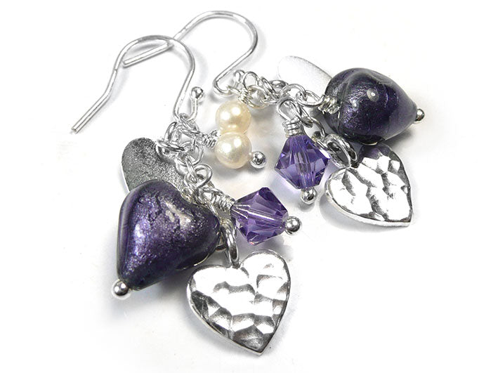 Murano Glass Heart Amore Earrings - Purple Velvet
