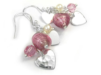 Murano Glass Heart Amore Earrings - Raspberry