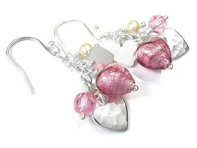 Murano Glass Heart Amore Earrings - Raspberry