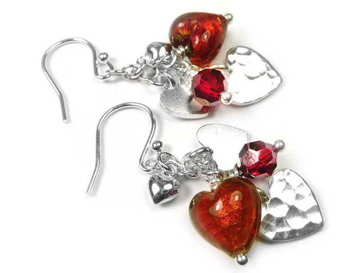 Murano Glass Heart Amore Earrings - Rubino