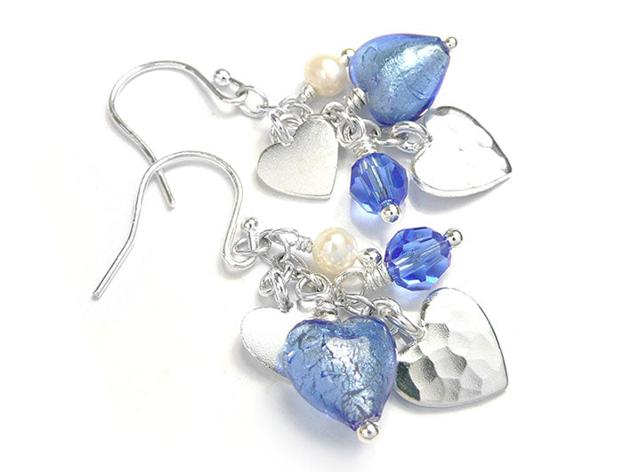 Murano Glass Heart Amore Earrings - Sapphire