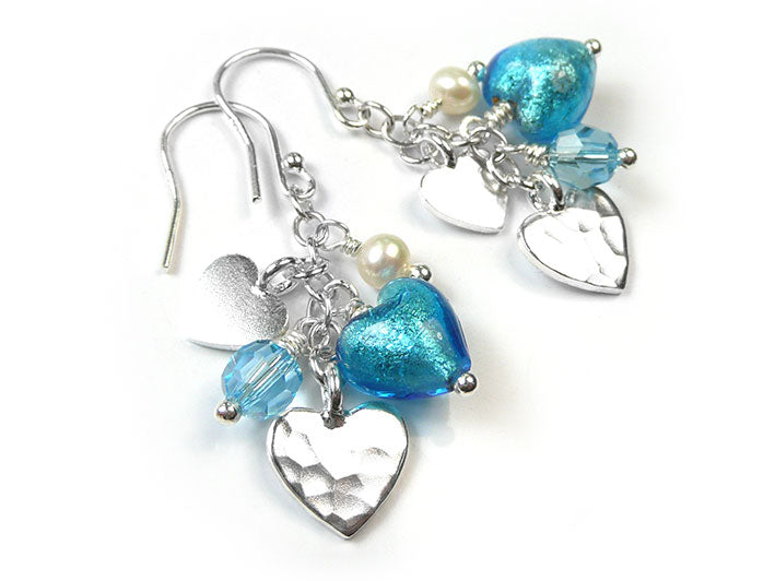 Murano Glass Heart Amore Earrings - Turquoise