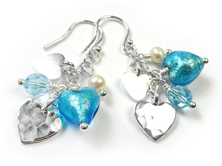 Murano Glass Heart Amore Earrings - Turquoise
