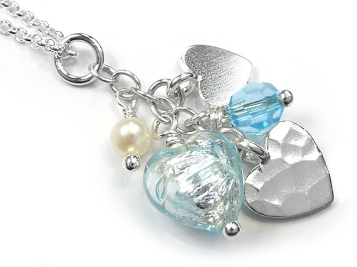 Murano Glass Heart Amore Pendant - Aquamarine