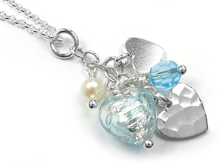 Murano Glass Heart Amore Pendant - Aquamarine