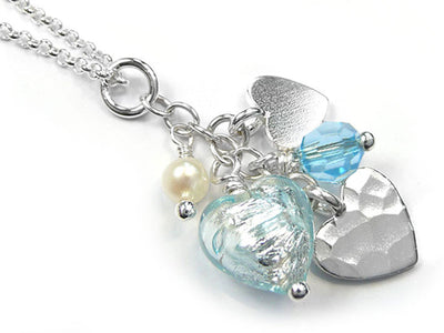 Murano Glass Heart Amore Pendant - Aquamarine