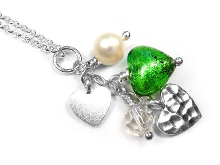 Murano Glass Heart Amore Pendant - Emerald