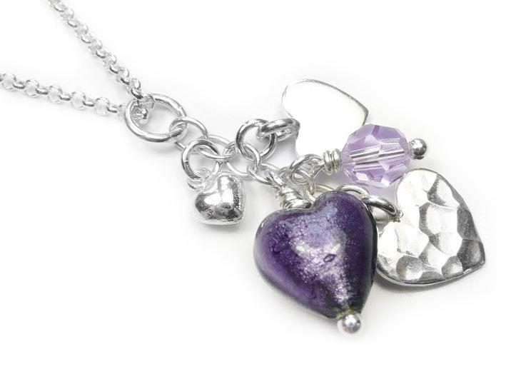 Murano Glass Heart Amore Pendant - Purple Velvet