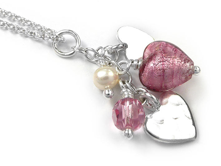 Murano Glass Heart Amore Pendant - Raspberry