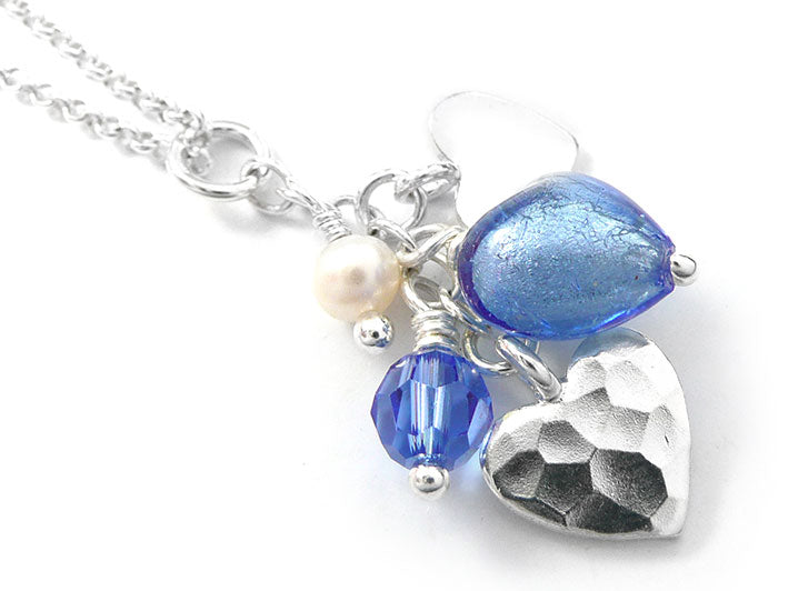 Murano Glass Heart Amore Pendant - Sapphire