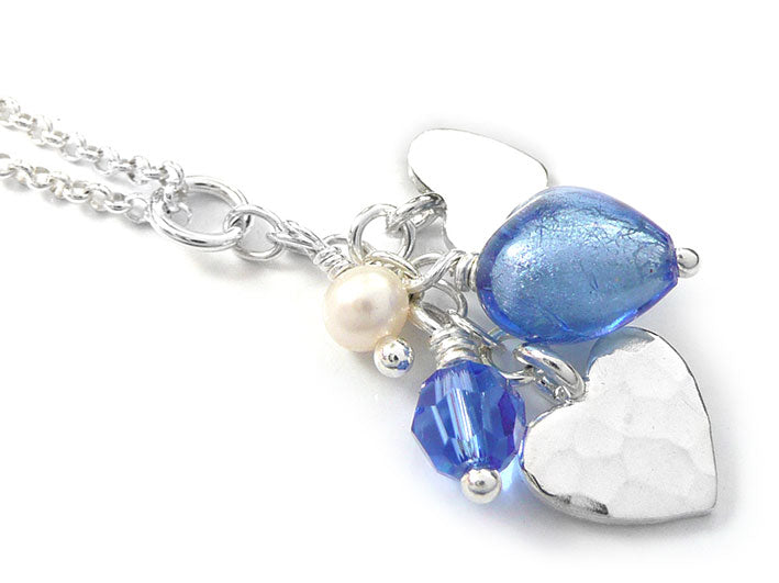 Murano Glass Heart Amore Pendant - Sapphire