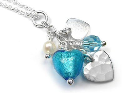 Murano Glass Heart Amore Pendant - Turquoise