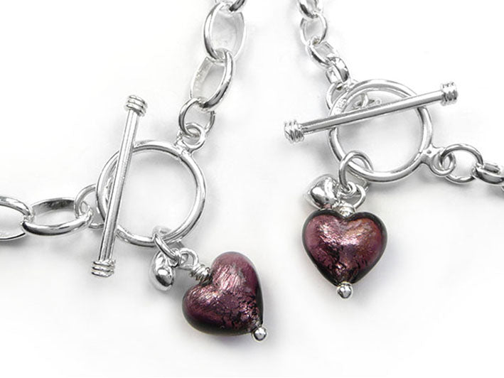 Murano Glass Heart Bracelet - Amethyst