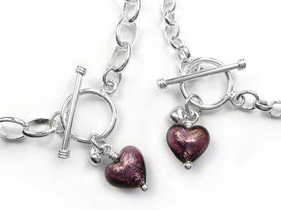 Murano Glass Heart Bracelet - Amethyst
