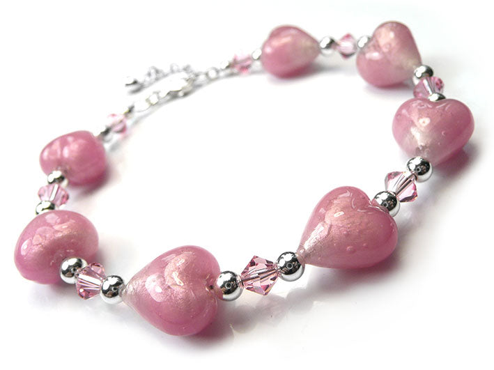 Murano Glass Heart Bracelet - Blush