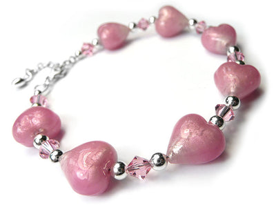 Murano Glass Heart Bracelet - Blush