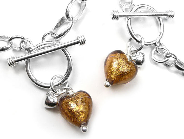 Murano Glass Heart Bracelet - Chocolate