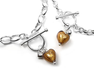 Murano Glass Heart Bracelet - Chocolate