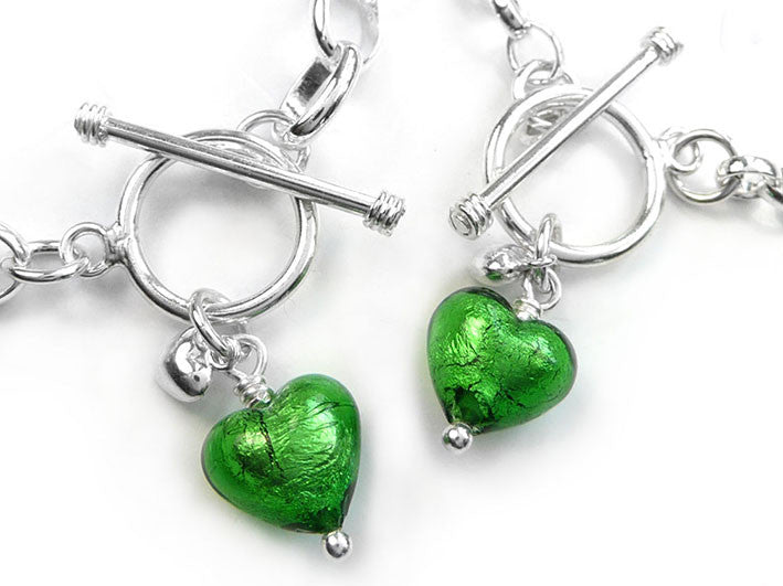 Murano Glass Heart Bracelet - Emerald