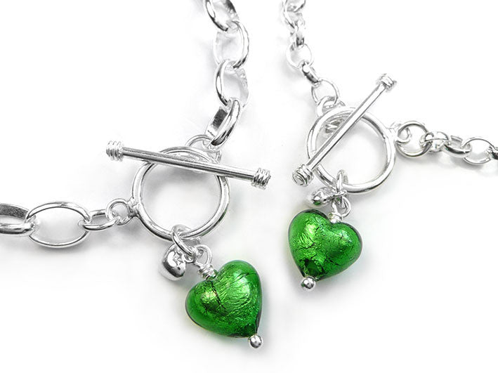 Murano Glass Heart Bracelet - Emerald