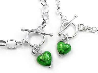 Murano Glass Heart Bracelet - Emerald